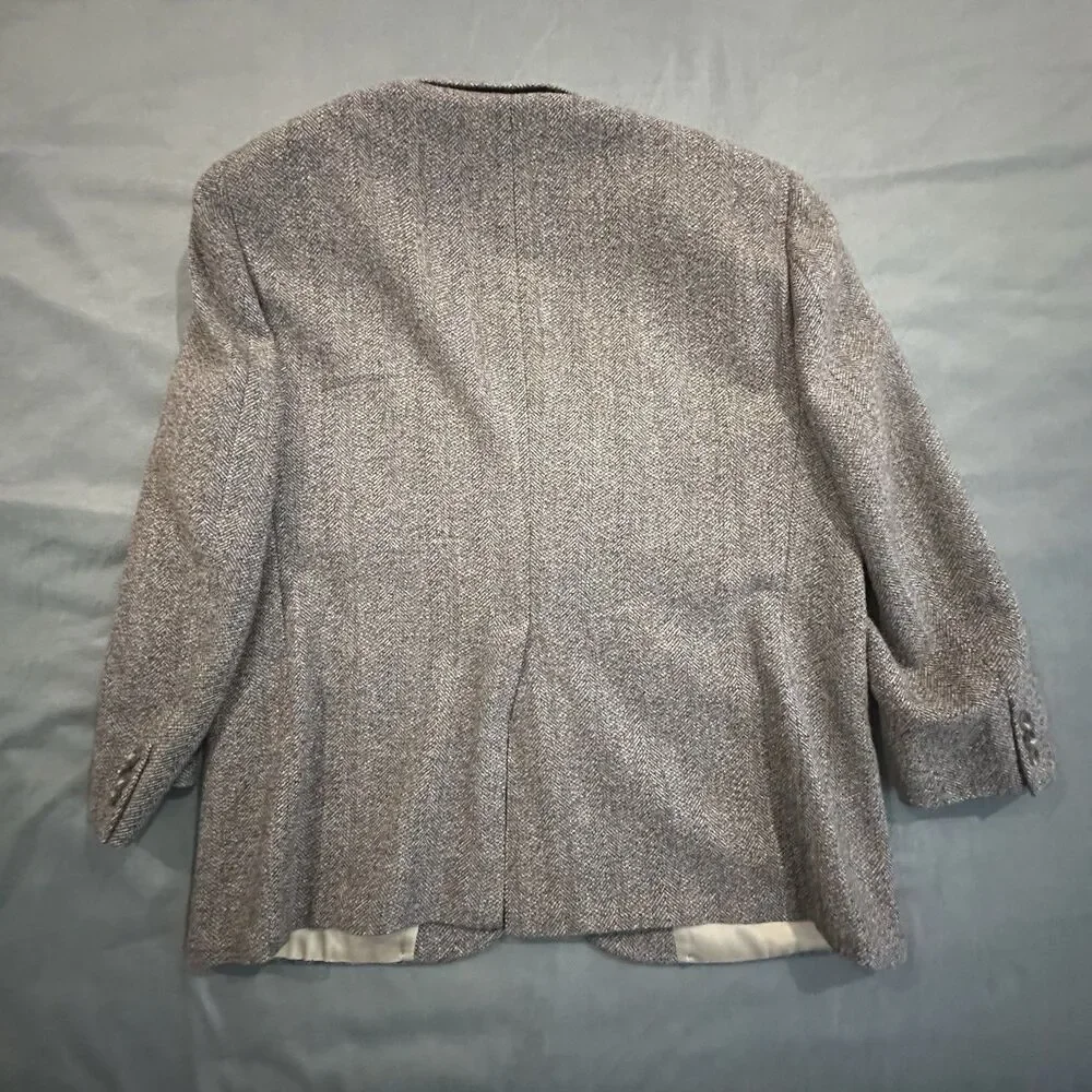 Vintage 80s Kingsridge Tweed Blazer Mens 44 Herringbone Wool Sport Coat Made USA